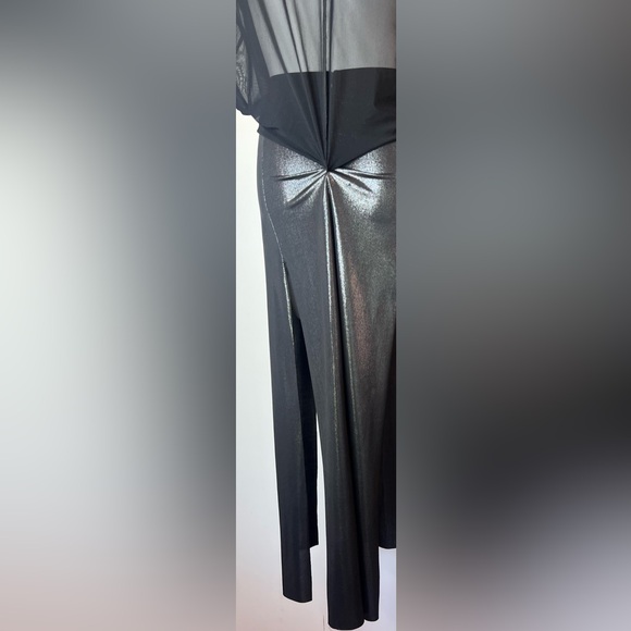 Valentina Vintage BlackSheer Silk with MetallicSilver Slits FullLength MaxiSkirt - Picture 10 of 16